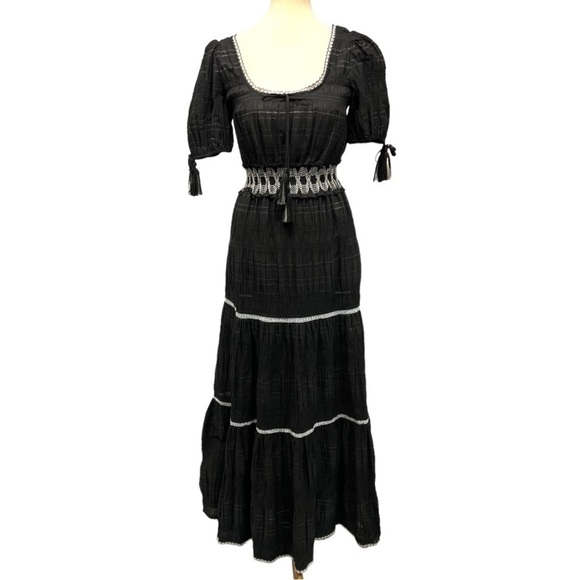Jonathan Simkhai Black Smocked Tiered Silk Cotton Bohemian Maxi Dress NWT - Picture 5 of 16